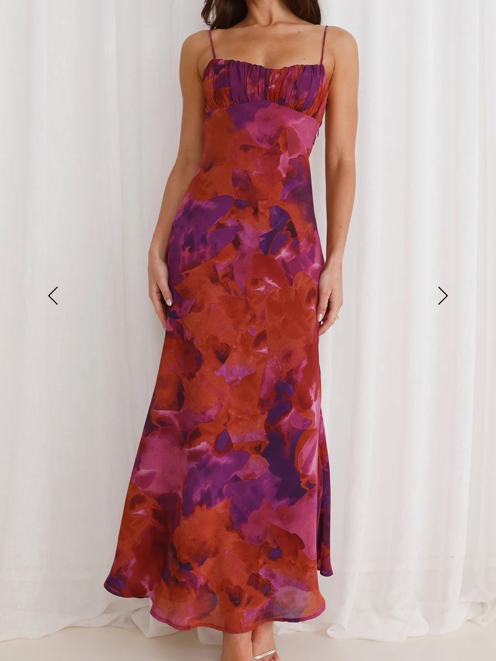 Red & Purple Floral Maxi Slip Dress with Spaghetti Straps